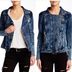 Liverpool Jean Company Acid Wash Zip Front Moto Stretch Jean Jacket Size XS